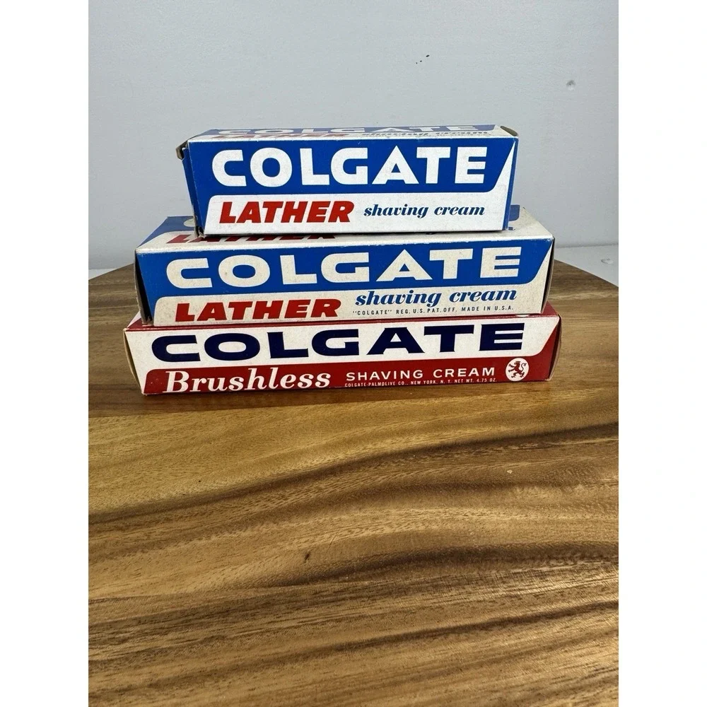 3 NOS Vintage Colgate Lather Shaving Cream Large Boxes Only Made USA Advertising